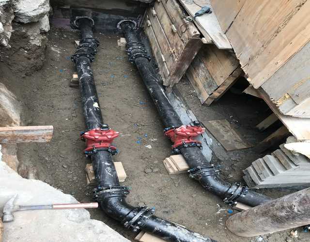 SEWER PIPE INSTALLATION  Heavy-duty Cast iron sewer piping installed in Brooklyn.